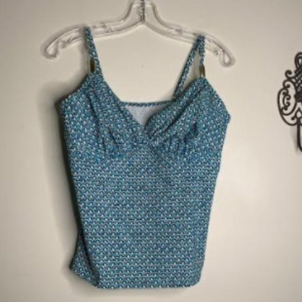 Lands’ End Aqua Print Tankini Top Sz 14 - Picture 9 of 9